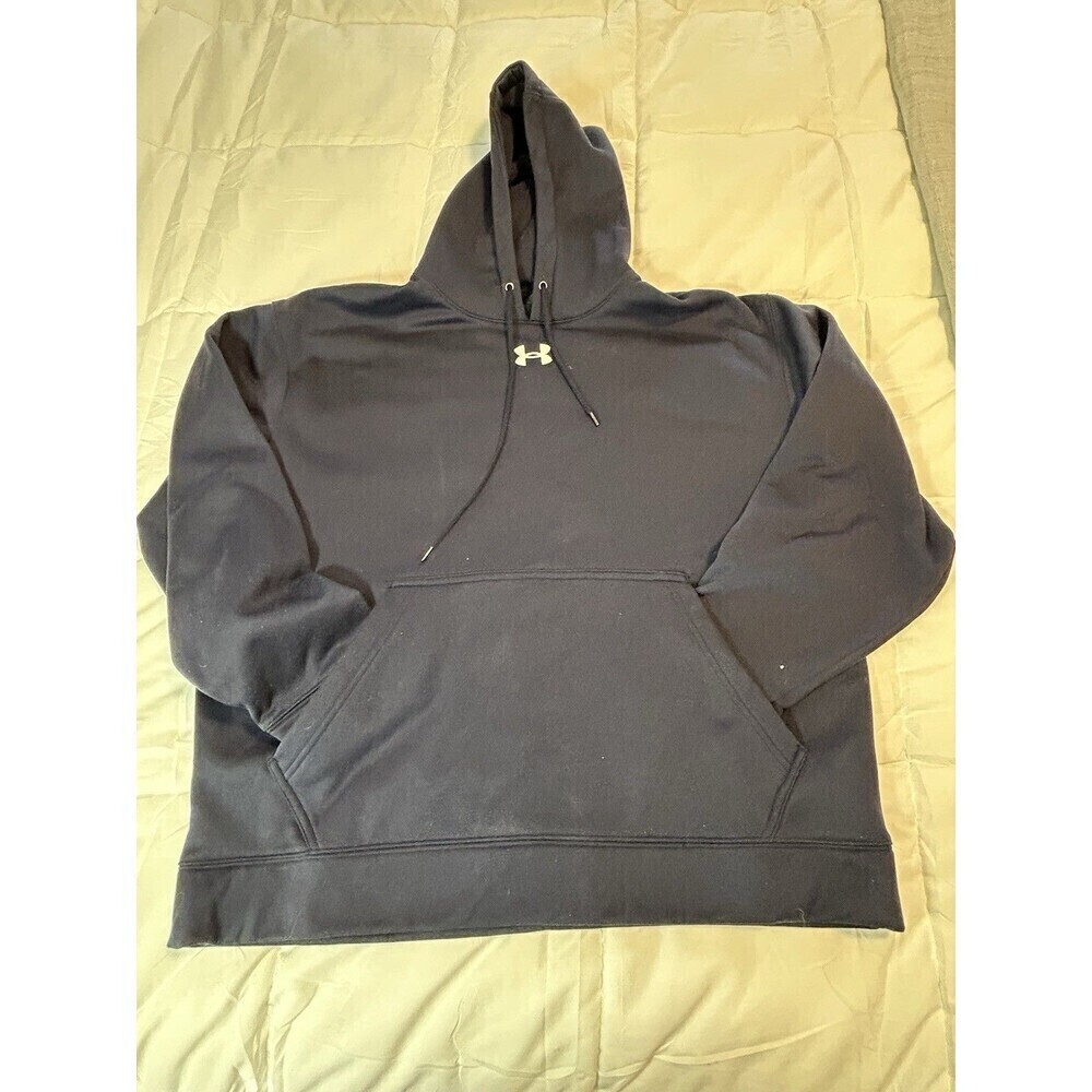 Under Armour Hoodie Sweatshirt Center Logo Blue Fleece Lined Pullover Men’s L